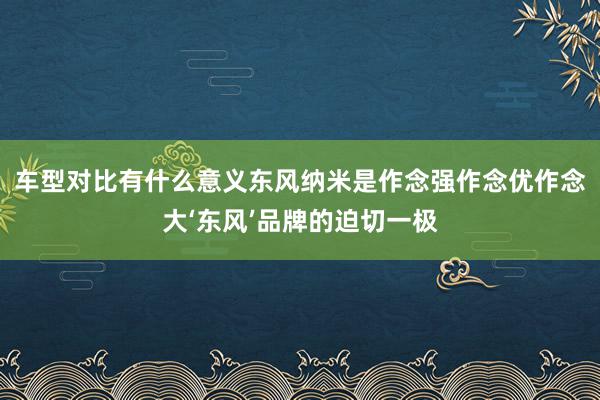 车型对比有什么意义东风纳米是作念强作念优作念大‘东风’品牌的迫切一极