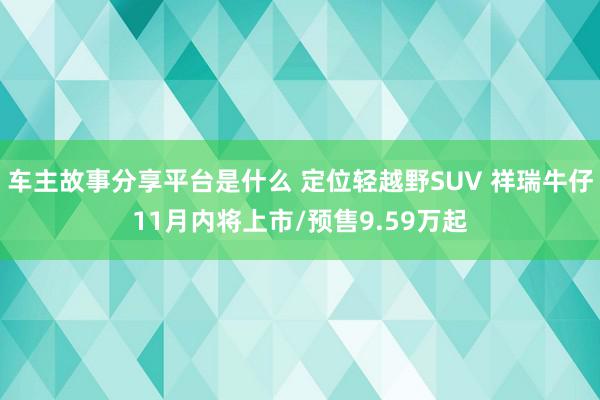 车主故事分享平台是什么 定位轻越野SUV 祥瑞牛仔11月内将上市/预售9.59万起