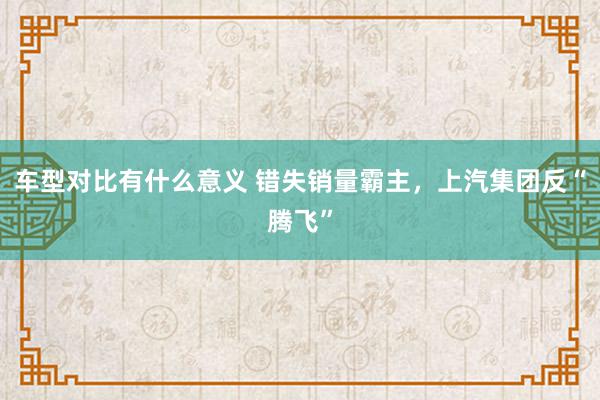 车型对比有什么意义 错失销量霸主，上汽集团反“腾飞”