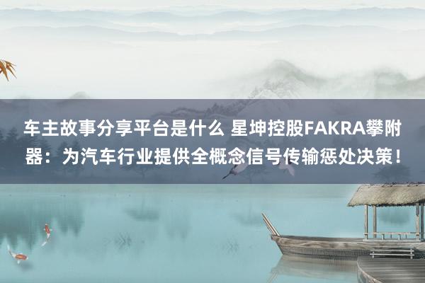 车主故事分享平台是什么 星坤控股FAKRA攀附器：为汽车行业提供全概念信号传输惩处决策！