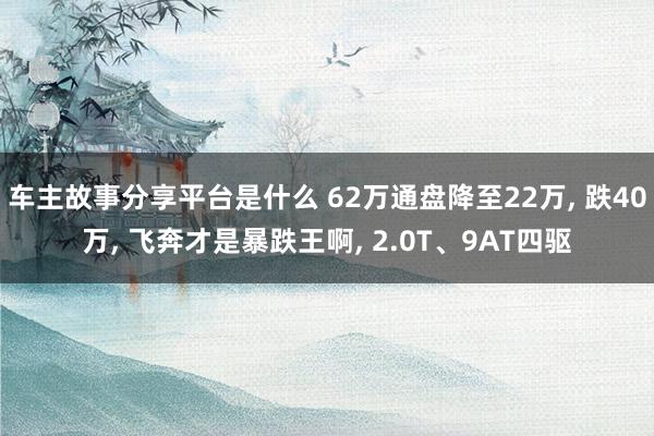 车主故事分享平台是什么 62万通盘降至22万, 跌40万, 飞奔才是暴跌王啊, 2.0T、9AT四驱