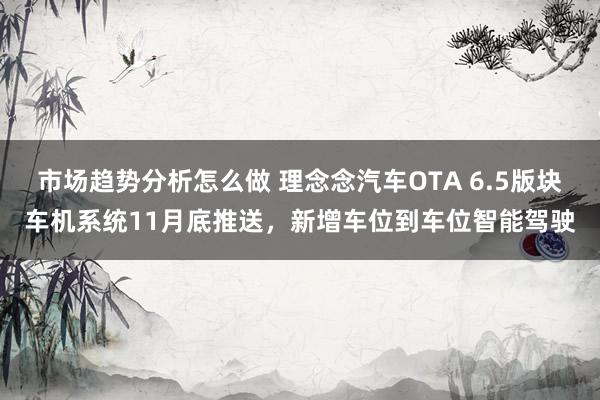 市场趋势分析怎么做 理念念汽车OTA 6.5版块车机系统11月底推送，新增车位到车位智能驾驶